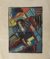 Jelzés nélkül: Nő konstruktivista térben. Olaj, karton, 27x20 cm