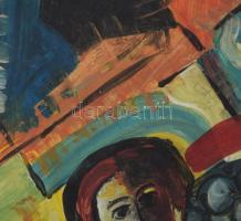 Jelzés nélkül: Nő konstruktivista térben. Olaj, karton, 27x20 cm