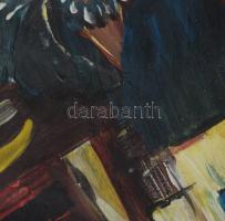 Jelzés nélkül: Nő konstruktivista térben. Olaj, karton, 27x20 cm