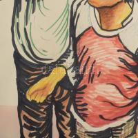 Tavaszy Noémi (1927-2018): Vietnámi gyerekek 1989. Filc, papír. Jelzett. 38x25 cm