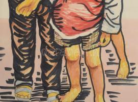 Tavaszy Noémi (1927-2018): Vietnámi gyerekek 1989. Filc, papír. Jelzett. 38x25 cm