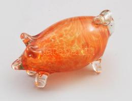 Murano anyagában színezett malac alakú levélnehezék, jelzés nélkül, h: 13 cm