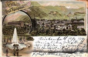 1899 Bad Reichenhall, view, fountain. Bernhard Wertheimer Art Nouveau, floral, litho (small tear)
