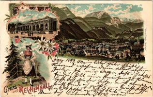 1899 Bad Reichenhall, Colonaden. Ottmar Zieher / view, folk costume. Art Nouveau, floral, litho (EK)