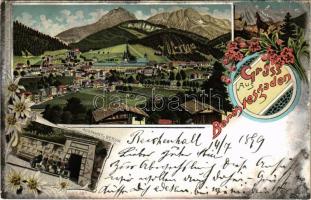 1899 Berchtesgaden, Ausfahrt v. Bergw. Metz / view. Art Nouveau, floral, litho (cut)