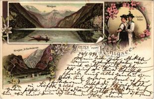 1899 Königsee, St. Bartholomae, Costumbilder, Königsee. Lautz &amp; Isenbeck Kunstanstalt Art Nouveau, floral, litho (fa)