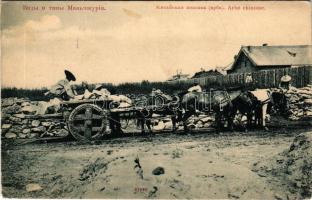 1916 Manchuria, Mandjurie; Arbe chinoise / Chinese folklore, stone transporting cart. POW (prisoner of war) letter on the backside (EK)