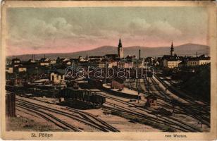 1917 Sankt Pölten, St. Pölten; von Westen / railway station, train (fl)