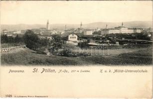 Sankt Pölten, St. Pölten; Panorama, K.u.K. Militär-Unterrealschule / general view with railway station and K.u.K. military school