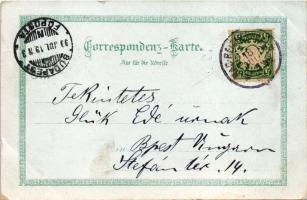 1899 Salzburg, vom Kapuzinerberg, Gemsjäger, Milchmädchen / mountain, hunter, milk-carrying girl. Ca...