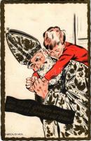 Vom Nikolo getragen werden - was gibt es schöneres auf Erden! / Saint Nicholas, Christmas greeting art postcard s: Matouschek (fa)