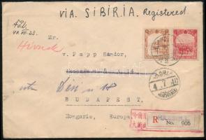 Mandzsúria 1940 Ajánlott levél Harbinból Budapestre