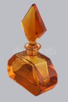 Moser borostyánsárga parfűmös, formába öntött, jelzett, m: 15 cm / Moser yellow perfume bottle, with...