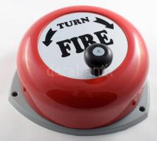 Tűzjelző készülék. Mechanikus, falra szerelhető, nagyon hangos megtekerve. Zománcozott fém. 25x22 cm