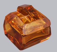 Moser borostyánsárga bonbonniere, formába öntött, jelzett,9x9 cm / Moser yellow bonbonniere with hallmark,