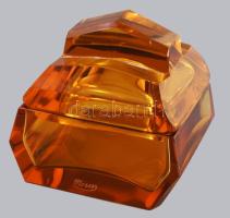 Moser borostyánsárga bonbonniere, formába öntött, jelzett,9x9 cm / Moser yellow bonbonniere with hal...