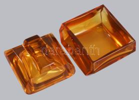 Moser borostyánsárga bonbonniere, formába öntött, jelzett,9x9 cm / Moser yellow bonbonniere with hal...