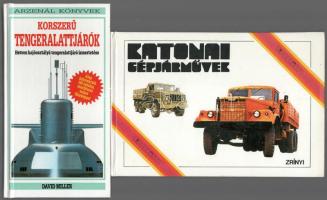 David Miller: Korszerű tengeralattjárók. Hetven hajóosztályú tengeralattjáró ismertetése. Arzenál. Bp., 1994., Kossuth. Kiadói kartonált papírkötés. + Balogi Zoltán - Pósch Tamás - Sarkady József - Sárhidai Gyula: Katonai gépjárművek. Típuskönyv. Bp., 1990., Kossuth. Kiadói kartonált papírkötés.