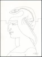 Szász Endre (1927-2003) Női fej. Toll, papír, Jelzett. 27x20 cm