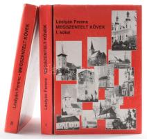 Léstyán Ferenc: Megszentelt kövek. A középkori erdélyi püspökség templomai. I-II. köt. Az I. kötet a szerző, Léstyán Ferenc (1913-2008) erdélyi magyar római katolikus lelkész, egyházi író, egyháztörténész által dedikált! Gyulafehérvár, 2000, Római Katolikus Érsekség, 525 p.; 536 p. Második, bővített kiadás. Gazdag fekete-fehér képanyaggal illusztrálva. Kiadói kartonált papírkötés, kissé kopottas kiadói papír védőborítóban.