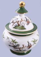 Fiorentine porcelán bonbonier, leveles ágon ülő madarak mintáival, jelzett, hibátlan, m: 19 cm
