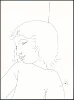 Szász Endre (1927-2003) Női fej. Toll, papír, Jelzett. 27x20 cm