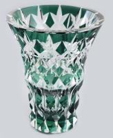 Ajka nagyméretű zölden pácolt ólomkristály váza. Jelzés nélkül, hibátlan, d: 21,5 cm, m: 26,5 cm