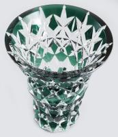 Ajka nagyméretű zölden pácolt ólomkristály váza. Jelzés nélkül, hibátlan, d: 21,5 cm, m: 26,5 cm