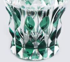 Ajka nagyméretű zölden pácolt ólomkristály váza. Jelzés nélkül, hibátlan, d: 21,5 cm, m: 26,5 cm