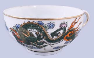 Japán kézzel festett kínáló 21x17 cm + 6 darab csésze d: 9,5 cm, lepattanással