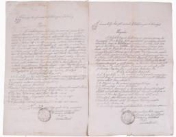 1858-1863 2 db Csongrád Megyei Telekkönyvi Tanácsnak szóló irat, 2 db, hódmezővásárhelyi bélyegzésekkel.