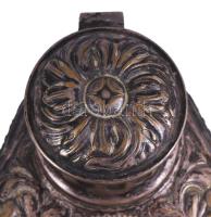 1931 Szecessziós stílusú ezüstözött kalamáris, lepattan üveg betéttel, ajándékozási gravírozással, 2...