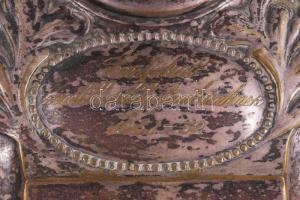 1931 Szecessziós stílusú ezüstözött kalamáris, lepattan üveg betéttel, ajándékozási gravírozással, 2...