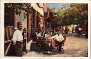 Ada Kaleh, Török sziget, utcai részlet. Művészlevelezőlap M.F.T.R. 6314-1. Klösz műintézet / Turkish island, street view