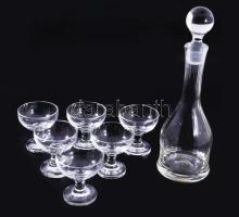 Kristály italos készlet, palack és 6 darab pohár, hibátlan, m: 8-29 cm