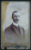 1906 Czeglédy Endre (1874-1965) országgyűlései képviselő, mérnök portréja, keményhátú fotó, foltos, ...