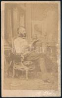cca 1860 Festetics Tasziló (1813-1883) lovassági tábornok portréja, keményhátú fotó Angerer bécsi műterméből, foltos, 10,5×6,5 cm