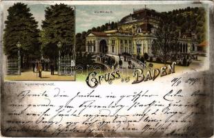 1899 Baden bei Wien (Baden), Kurpromenade, Kurhaus / spa, bath. Druck u. Verlag Louis Glaser 2425. Art Nouveau, floral, litho (EM)