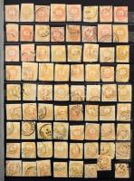 Krajcáros hírlapbélyeg tétel, közel 3.000 bélyeg sok színváltozattal, közte olvasható bélyegzések 24 lapos, A/4-es Lindner berakóban