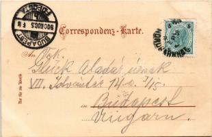 1900 Mariánské Lázne, Marienbad; Café Bellevue, Kaiserthurm, Ferdinands-u. Rudolfsstrasse. Druck und...