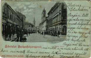 1898 Székesfehérvár, Nádor utca este holdfényben. Klökner Péter kiadása (fa)