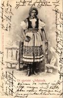 Tót (szlovák) népviselet. Gansel Lipót 72. (Trencsén) / Volkstracht / Slovak folklore, lady in traditional costume (EK)