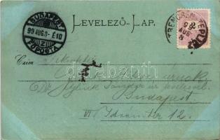 1899 Trencsén, Trencín; vár a vasúti sínekkel, este holdfényben. Gansel Lipót 14. kiadása / castle a...