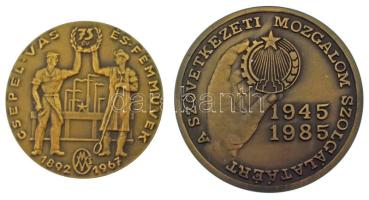 1967. "Csepel Vas- és Fémművek 75 év 1892-1967" egyoldalas bronz emlékérem (60mm) + 1985. "A Szövetkezeti Mozgalom Szolgálatáért 1945-1985 / Felszabadulásunk 40. évfordulójára" kétoldalas bronz emlékérem (70mm) T:AU