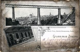 1900 Znojmo, Znaim; Martin Cäsar, Bahnhof-Restaurateur / railway bridge, railway station restaurant. Art Nouveau (fl)