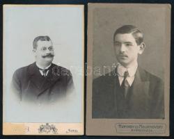 cca 1900-1920 Férfiportrék, 2 db keményhátú fotó Hunyady és Malachovsky nyíregyházai és Nagy Arthur lévai műterméből, 10,5×6,5 cm