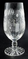 Magyar ólomkristály talpas pohár garnitúra, 6 darab, csiszolt mintával, hibátlan, m: 16,5 cm