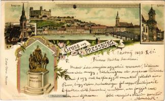 1898 Pozsony, Pressburg, Bratislava; Domkirche, Rathhaus, Maria Theresia denkmal. Zieher Ottmar München / dom, town hall, statue. Art Nouveau, floral, litho (EK)