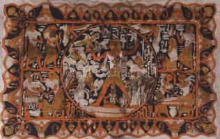 Egyiptomi stílusú szervírozótálca, kopással, 56x33 cm