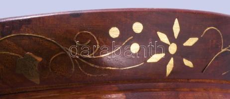 Réz intarziás poháralátét szett és tál, d: 14 cm